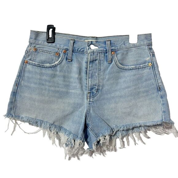 Madewell  Boyfriend Shorts Blue Flat Front High Rise Relaxed Denim Frayed Hem 26 - Picture 1 of 8